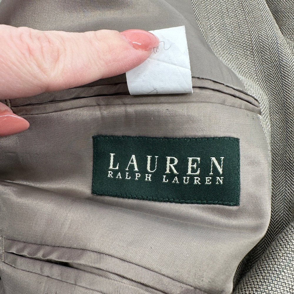 Lauren Ralph Lauren Men 48L Silk Wool Blazer Tan Herringbone Sport Coat 2 Button - Picture 2 of 9